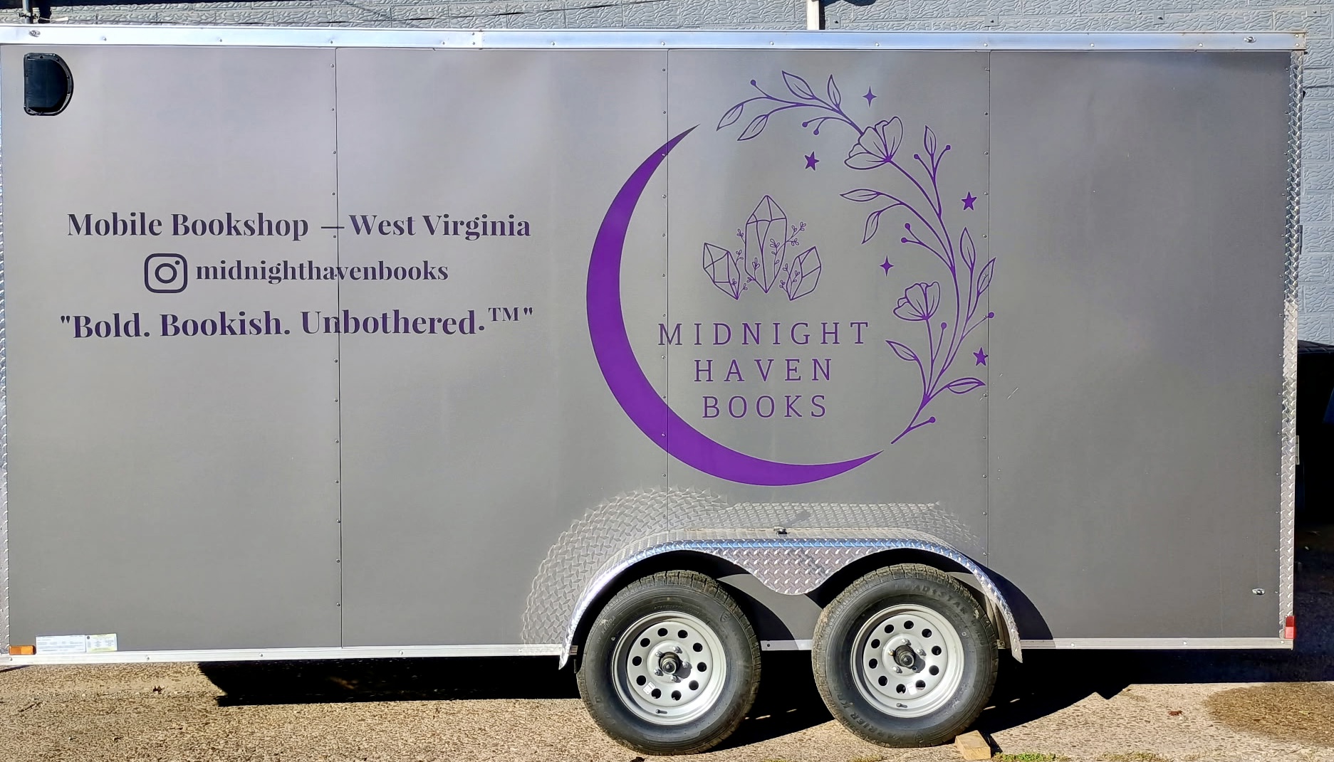 Midnight Haven Books mobile bookshop trailer in West Virginia
